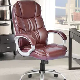 Oakcraft Brown Leatherette Adjustable Seat Height Study Arm Chair-20