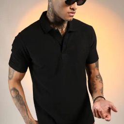 Campus Sutra Black Regular Fit Self Pattern Polo T-Shirt-26