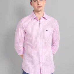 AD by Arvind Pink Slim Fit Striped Shirt-picture-40