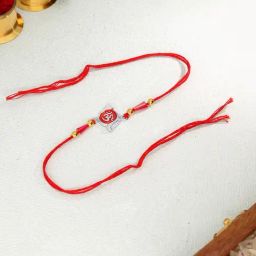 P.N.Gadgil Jewellers 925 Sterling Silver Enamel Shankha Om Thread Rakhi-image-15