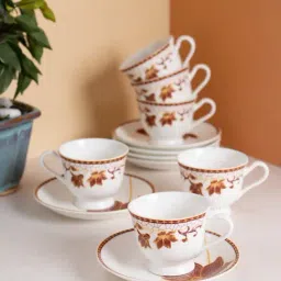 JCPL Fine Printed Maroon Ceramic Cup & Saucer 180 ml - Set of 12-image-28