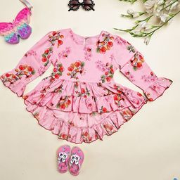 Cutiekins Girls Floral Printed Flared Sleeve High-Low Top-image-37