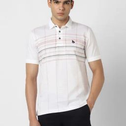 Van Heusen White Cotton Regular Fit Checks Polo T-Shirt-image-96