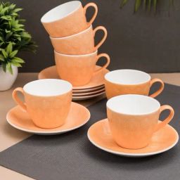 JCPL Fine Printed Orange Ceramic Cup & Saucer 180 ml - Set of 12-18