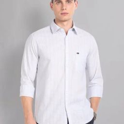 AD by Arvind Steel Grey Slim Fit Striped Shirt-image-97