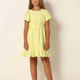 VERO MODA GIRL Lime Green Cotton Embroidered Dress-image-11