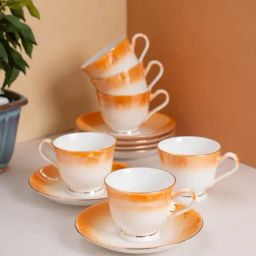 JCPL Fine Printed Orange Ceramic Cup & Saucer 180 ml - Set of 12-17