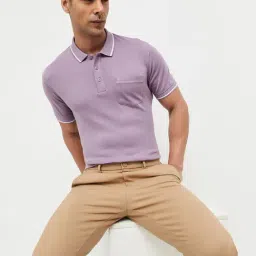 Code Formal Mauve Cotton Regular Fit Polo T-Shirt-image-36