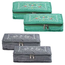 Kuber Industries Grey 4 Pieces Floral Embroidered Jewellery Organisers-46