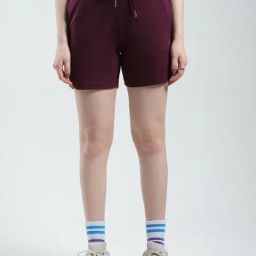 Monte Carlo Maroon Cotton Blend Solid Shorts-26