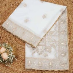 Soch White Poly Silk Floral Dupatta-77