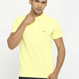 Basics Yellow Cotton Muscle Fit Polo T-Shirt-image-6