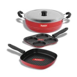 Sumeet Elegant Design Red Aluminium Cookware Set-40
