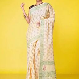 Unnati Silks Cream Cotton Printed Saree With Unstitched Blouse-picture-19