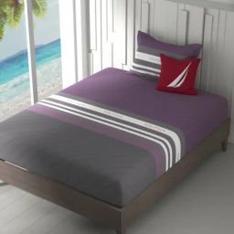 Nautica Ocean View Wine & Grey Cotton Striped 160 TC Single Flat Bedsheet with 1 Pillow Cover-image-74