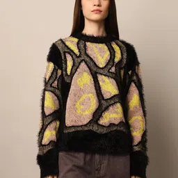 ONLY Women Cotton Self Design Long Sleeves Pullover with Fuzzy Detail-picture-10
