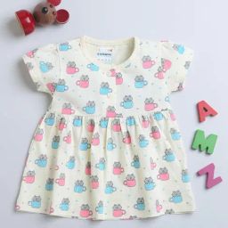 Bumzee Kids Cream Cotton Printed Frock-image-52