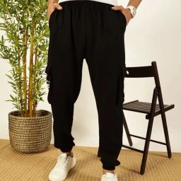 Thomas Scott Jet Black Cotton Relaxed Fit Solid Trackpants-image-38