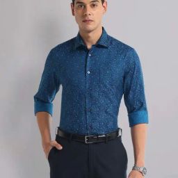 AD by Arvind Blue Slim Fit Printed Shirt-image-37