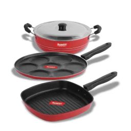 Sumeet Elegant Design Red Aluminium Cookware Set-image-99