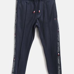 Tommy Hilfiger Boys Navy Blue Joggers with Brand Logo Side Taping-picture-3