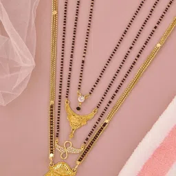 DIVASTRI Set of 4 Women Black & Gold-Plated Artificial Stone And Beads Mangalsutra-image-100