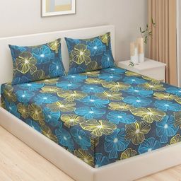 SWAYAM Black & Yellow Floral Printed 160 TC King Bedsheet Set  2.28 m x 2.54 m-image-59