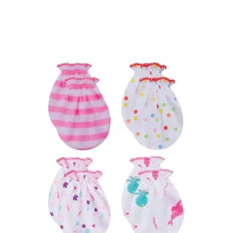 CUTEABLY Infants Pack Of 4 Printed Organic Cotton Mittens-2