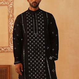 Jompers Men Leheriya Embroidered Chikankari Kurta-image-75