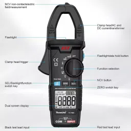 Themisto Th-M90 600A AC/DC Auto Range True RMS Digital Clamp Meter Black (Display 6000 Counts) image 3
