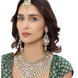 Zaveri Pearls Clear & Pearl White Alloy Necklace Set-image-18