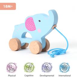 Intellibaby Wooden Pull Along Elephant Level 9 - Blue-12