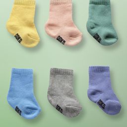 Ooka Baby Ankle Length Knitted Socks Branding Text Design Pack of 6 - Multicolour-image-38