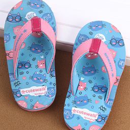 Cute Walk by Babyhug Slip On Flip Flops Cat Print - Blue-picture-46