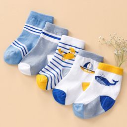 Cutewalk By Babyhug Anti Bacterial Ankle Length Socks Stripes & Whale Design Pack Of 5- Multicolor-image-90