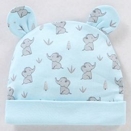 Babyhug 100% Cotton Elephant Print With Ear Applique Cap Blue - Diameter 10 cm-image-32