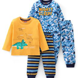 Babyhug Cotton Knit Full Sleeves Camouflage & Dino Printed Night Suits Pack of 2 - Blue & Yellow-image-49
