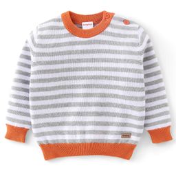 Babyhug 100% Acrylic Knit Full Sleeves Sweater Striped - Grey & Orange-picture-16