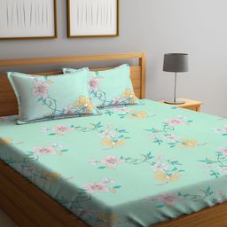 Klotthe Multi Floral 300 TC Cotton Blend Double Bedsheet with 2 Pillow Covers-image-26