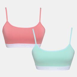 SillySally Pack Of 2 Sleeveless Solid Training Non Padded & Non Wired Bras - Coral Pink & Mint Green-image-72