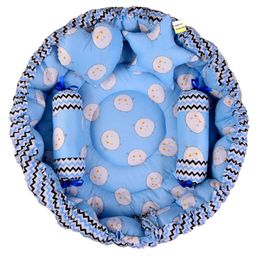 Babytoons New Born Baby Luxury Nest Bed Cotton Reversible Round Bedding Set Premium Sleeping Mattress with Pillows (0-12 Months)  Blue-4
