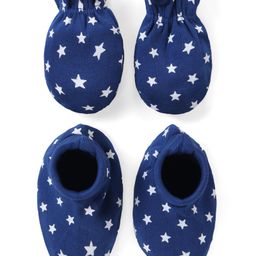 Babyhug 100% Cotton Mittens & Booties Set Star Print - Navy Blue-image-43