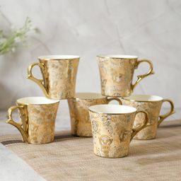Femora Bridal Mahendi Gold Print Ceramic Tea and Coffee Mugs-picture-12