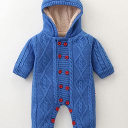 Yellow Apple Winter Wear Front Open Hooded Romper with Cable Knit Design - Blue-image-48