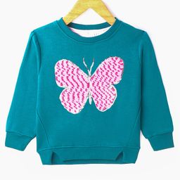 Bodycare Fleece Knit Full Sleeves Sweatshirt With Sequinned ButterflyDesign - Teal Blue-image-47