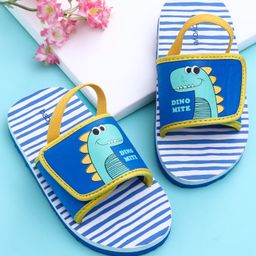 Babyoye Dino Print Flip Flops with Back Strap - Blue-picture-11