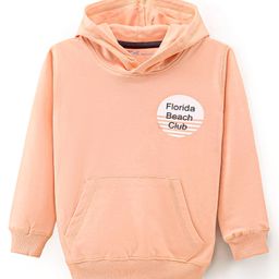 Doreme Terry Knitted Full Sleeves Pullover Hooded Sweatshirt With Text Print - Peach-image-40