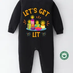 BLUSHES Diwali Theme 100% Cotton Full Sleeves  Lets Get Lit Text Printed Romper - Black-picture-27