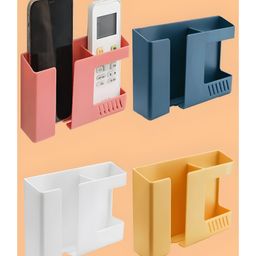 COZY VIBES Double Grid Wall Mounted Storage Rack, Bedside Phone Charging Stand, Remote Control Holder For Home - PACK OF 1- COLOR MAY VARY-image-61
