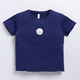 giniekids Cotton Half Sleeves Bow Patch Detailed Top - Navy Blue-image-91